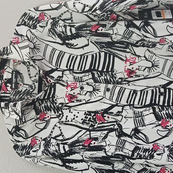 Nwt Karl Lagerfeld Black and White Button Down with Pink Highlights Small - Picture 3 of 8
